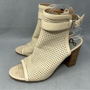 SAM EDELMAN Emmie Women's 9M Cream SHOES Heeled Mules LEATHER Open Toe SANDAL
